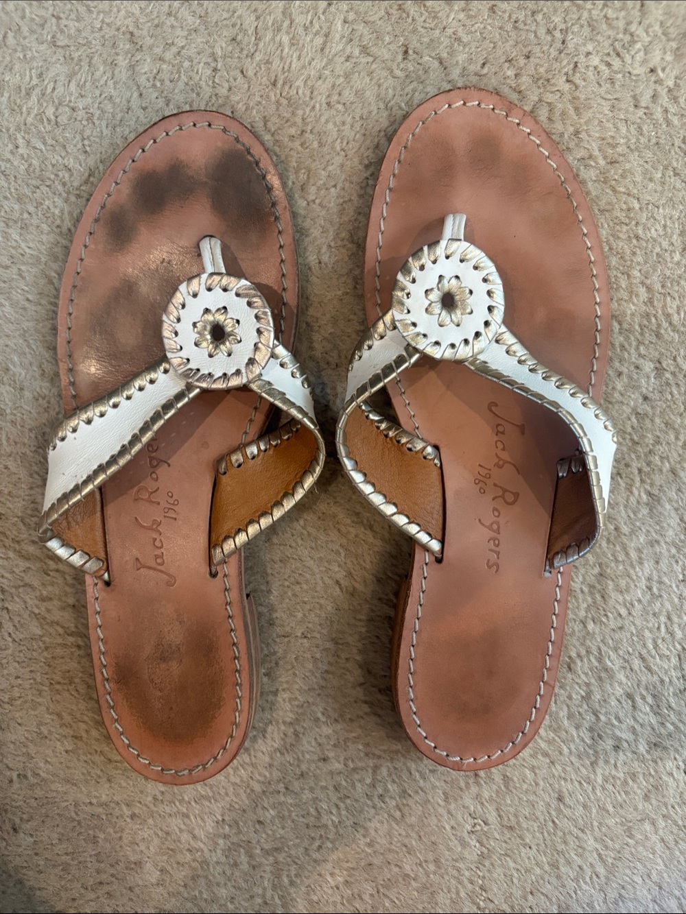 Jack Rogers Metallic Gold and White Roxy-style Leather Sandals - Women